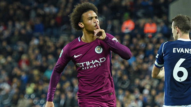 Leroy Sané celebra el 1-0 del Manchester City ante el West Bromwich Albion.