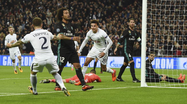 Dele Alli celebra su primer gol al Real Madrid.