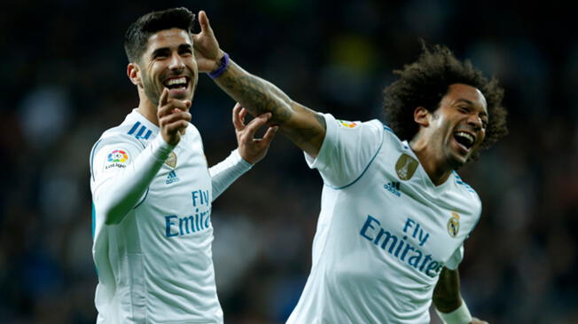 Marco Asensio y Marcelo celebran el 2-0 del Real Madrid ante Las Palmas.