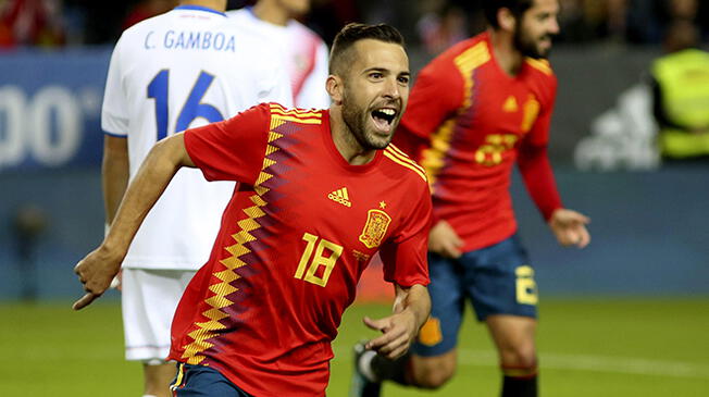 Jordi Alba celebra el primer gol de España a Costa Rica.