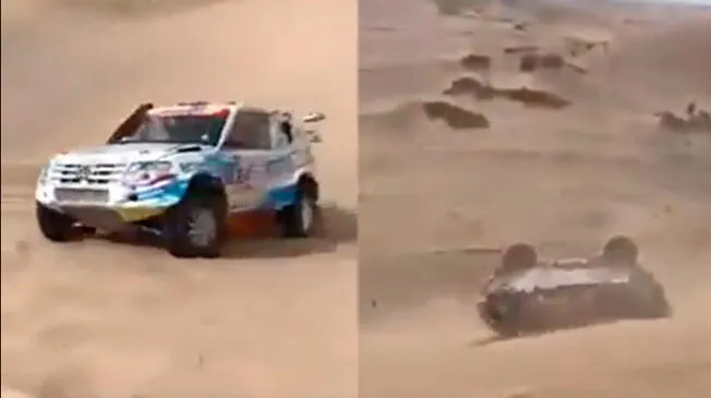 Dakar 2018: vehículo da vueltas de campana en dunas de Pisco [VIDEO]