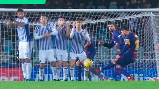 Lionel Messi anota golazo a la Real Sociedad.