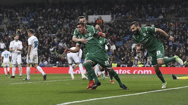 Gabriel Pires celebra el gol triunfal del Leganés al Real Madrid.