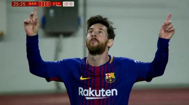 Lionel Messi celebra el gol del Barcelona ante el Espanyol.