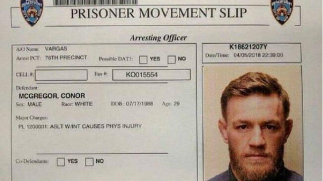 Conor McGregor fue liberado tras pagar una fianza de 50 mil dólares. Foto: UFC.com
