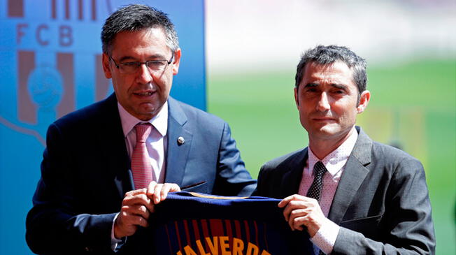 Bartomeu y Valverse en la presentación del DT en el Camp Nou.