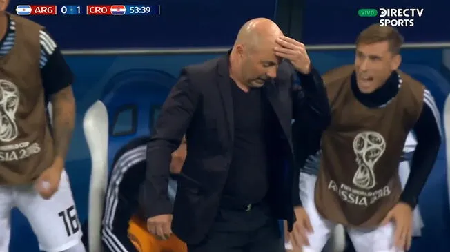 La reacción de Jorge Sampaoli tras el gol de Croacia.