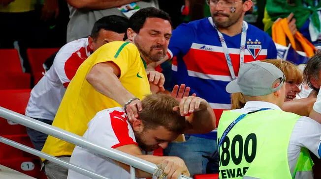 Brasil vs Serbia: Imágenes de la pelea que hubo en las graderías del Estadio del Spartak.