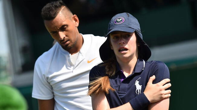 Recogebolas recibió fuerte pelotazo tras saque de Nick Kyrgios y se retiró llorando del partido. Foto: AFP