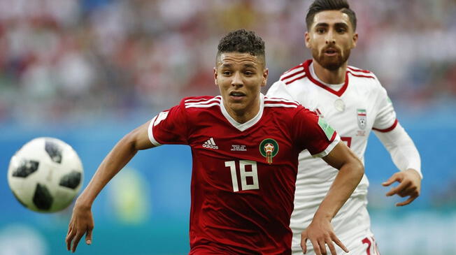 Amine Harit durante el Marruecos-Irán del Mundial Rusia 2018.