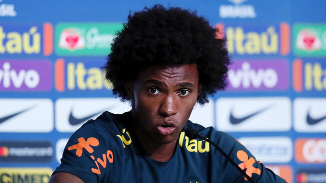 Willian, durante una conferencia de prensa de Brasil.