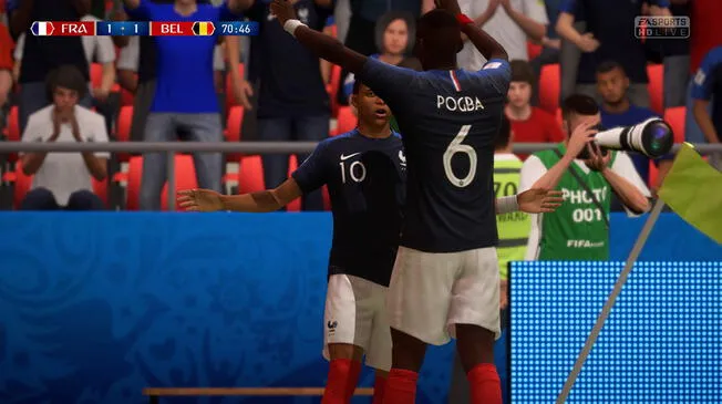 Paul Pogba y Kylian Mbappé celebran gol de Francia en Mundial Rusia 2018. | Foto: Captura