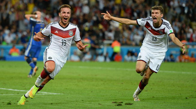 Mario Götze celebrando tras el gol anotado a Argentina a los 113 minutos del tiempo extra. | Foto: EFE