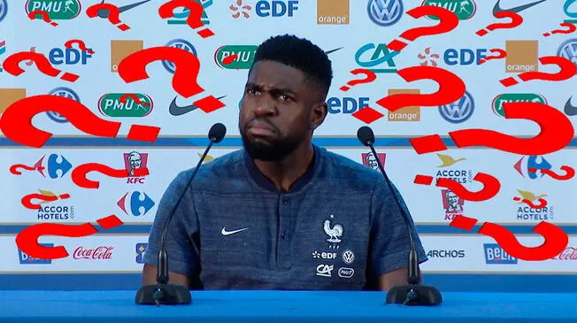 Samuel Umtiti fue confundido con Paul Pogba y se va de la conferencia de prensa.