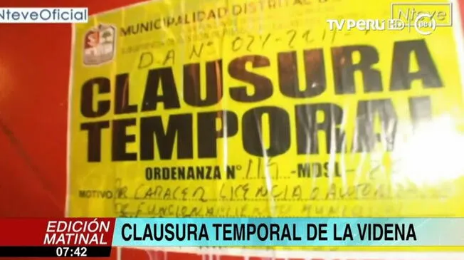 VIDENA es clausurada de manera temporal por incumplir las licencias. Captura: TV Perú