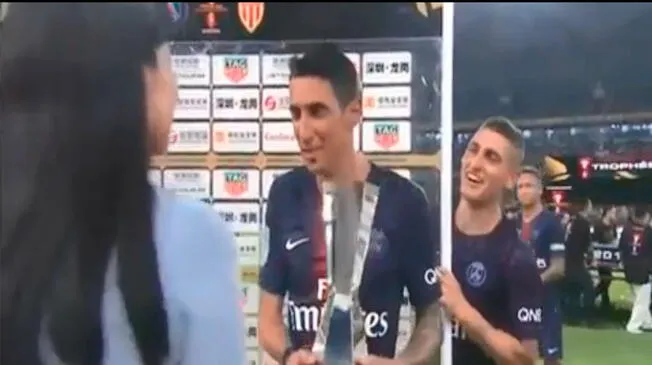 PSG Campeón de la Supercopa de Francia: Ángel Di María bromeó con Marco Verratti en plena entrevista │ VIDEO