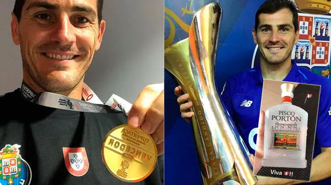 Casillas recibió una botella de pisco peruano por lograr la Superliga de Portugal con el Porto.