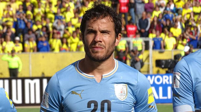 Álvaro González, en la previa de un partido de la selección de Uruguay.