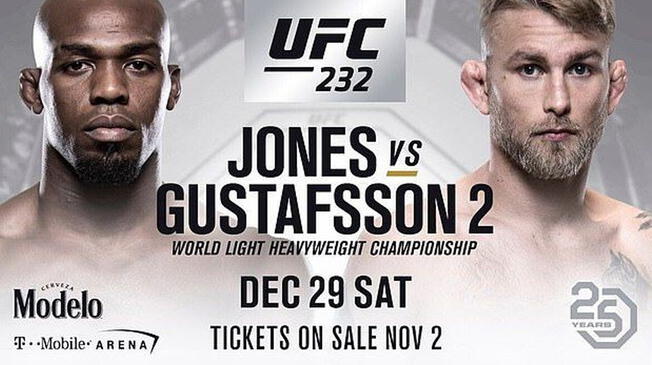 UFC 232 EN VIVO Jon Jones vs Alexander Gustafsson | Cyborg vs Nunes | cartelera completa, fecha,  horarios y canales desde el T-Mobile Arena