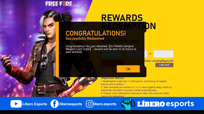 Canjea códigos de Free Fire por recompensas completamente gratis