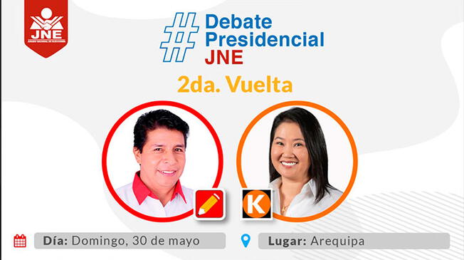 El debate entre Pedro Castillo y Keiko Fujimori se realizará este domingo 30 de mayo.