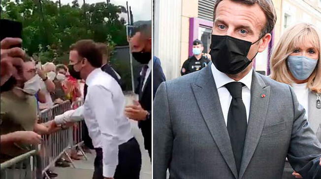 Emmanuel Macron recibe una bofetada de un hombre entre la multitud