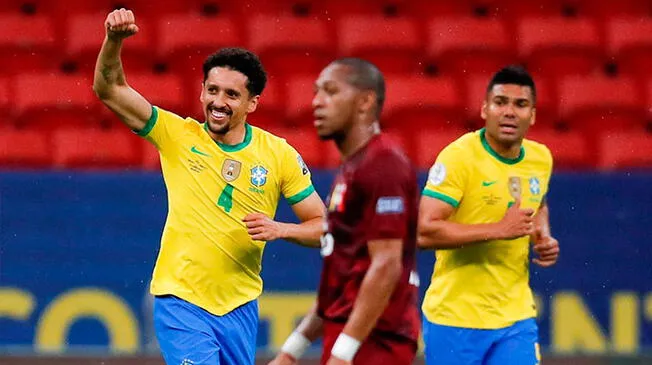 Marquinhos abrió el marcador para Brasil.