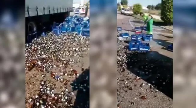 Viral Un camión lleno de botellines de cerveza vuelca y las redes sociales se lamentan