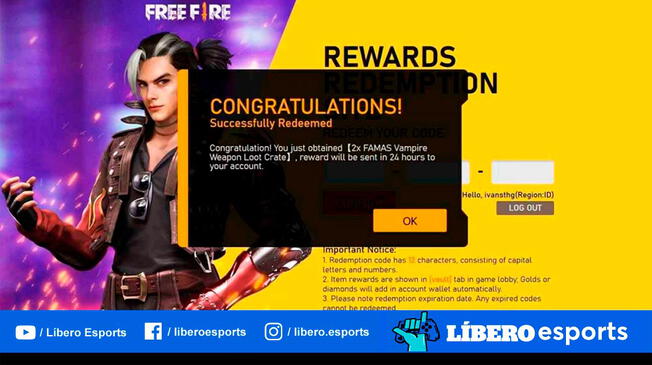 Free Fire: códigos para canjear hoy y sus recompensas Free Fire: códigos para canjear hoy y sus recompensas
