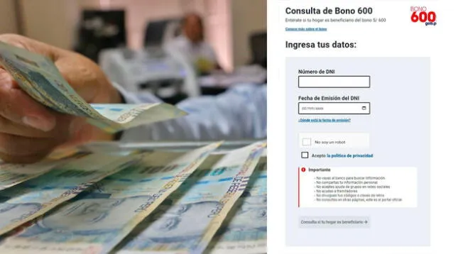 Consulta si eres parte de los beneficiarios que cobran el Bono 600 en el Perú