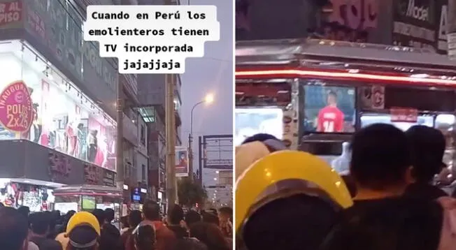 Decenas de peruanos vieron el partido de Perú en un carrito emolientero