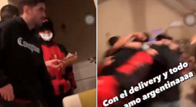 Repartidor de Delivery festejó junto a hinchas la victoria de Argentina -VIDEO