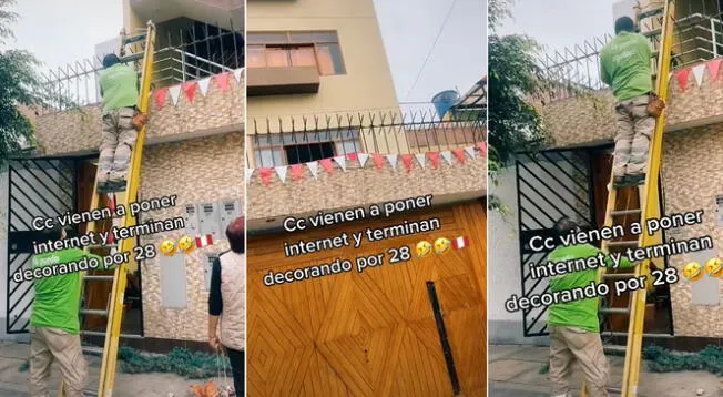 Técnicos de Movistar van a poner internet y terminan decorando casa con cadenetas