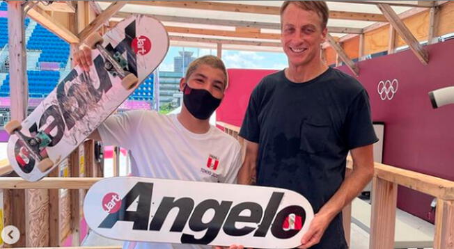 Tokio 2020 Angelo Caro conoce a Tony Hawk skateboarding