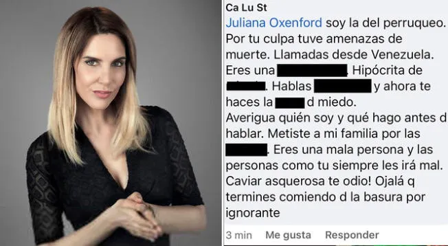 Juliana Oxenford denució que es insultada y amenazada por usuaria que sería dueña de boutique que se viralizó hace un tiempo.