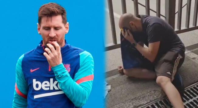 Llanto de un hincha de Barcelona tras salida de Lionel Messi