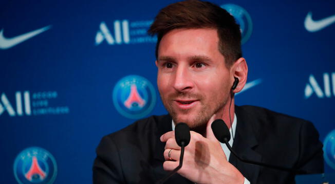 Lionel Messi duranta su presentación como jugador del PSG
