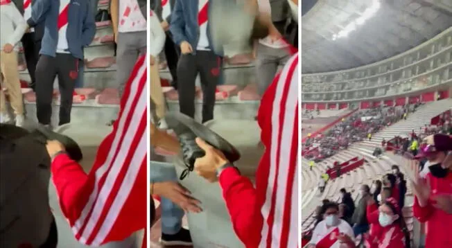 Barra peruano utilizan tacho de basura como bombo Barra peruano utilizan tacho de basura como bombo
