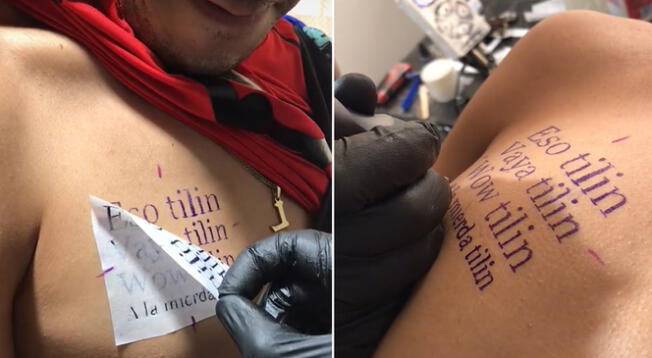 Joven se vuelve viral por tatuarse frase "Eso tilín... baila tilín" del video tendencia en internet
