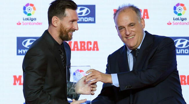 Javier Tebas y Lionel Messi