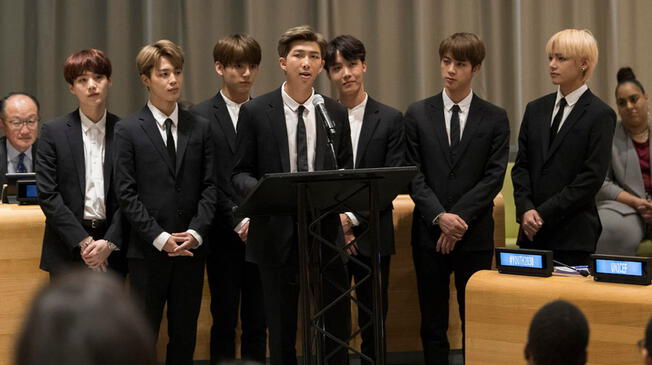 BTS durante su primera visita a la sede de la ONU en el 2018. Foto: ONU BTS durante su primera visita a la sede de la ONU en el 2018. Foto: ONU