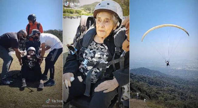 TikTok:Tierna abuelita de 94 años festejó su cumpleaños volando en parapente