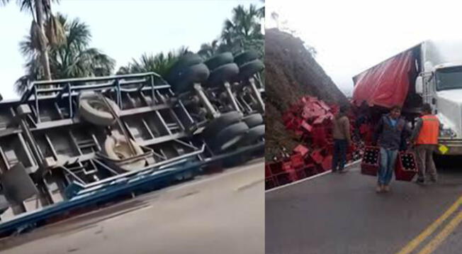 Tráiler se despista con más de 500 cajas de cerveza en carretera