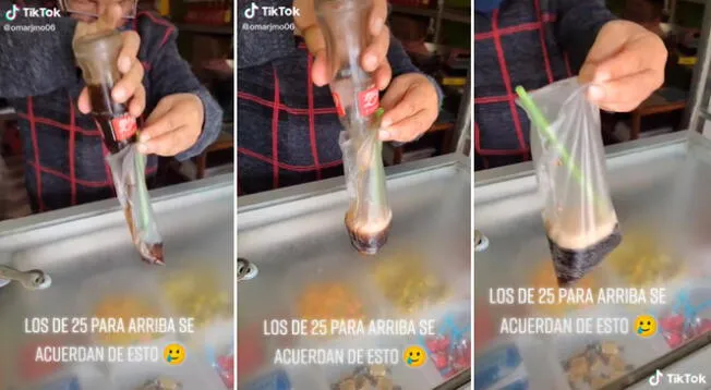 Joven compra una gaseosa y la pide en bolsita y cañita. Joven compra una gaseosa y la pide en bolsita y cañita.