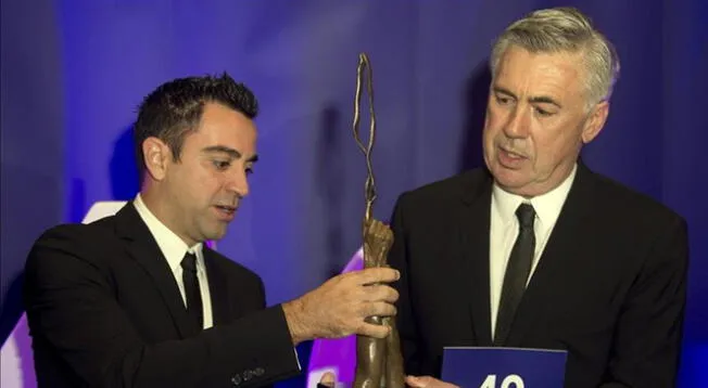 Xavi Hernández y Carlo Ancelotti en el Leaders Awards de Londres