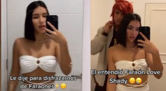 Enamorada le pide a su pareja disfrazarse de faraones y aparece como Faraón Love Shady