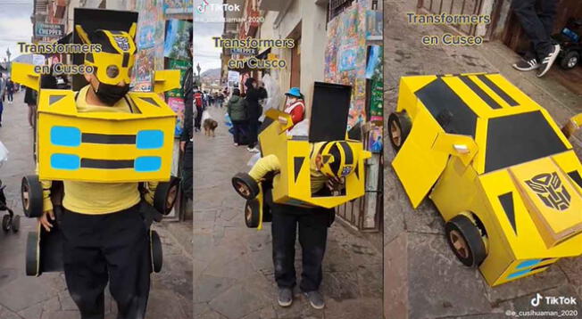 Joven peruano causa furor en redes sociales con su creativo disfraz de Transformers