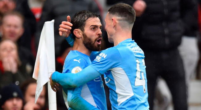 Bernardo Silva celebrando el segundo gol de Manchester City