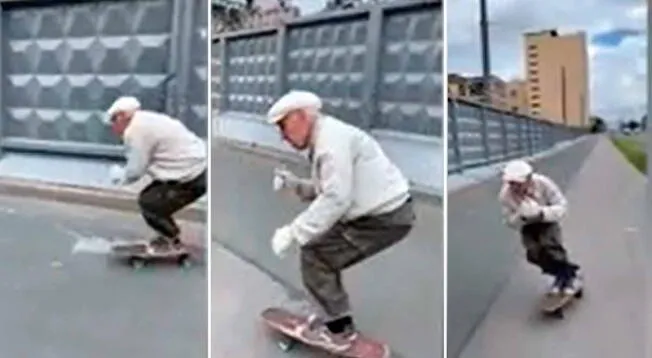 Un adulto mayor se viraliza al montar y manejar un skate con gran habilidad - VIDEO