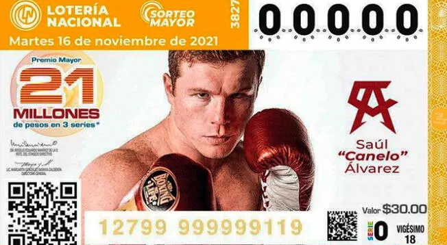 Lotería Nacional incluyó a Canelo Álvarez aparece en el boleto del Sorteo Mayor 3827.